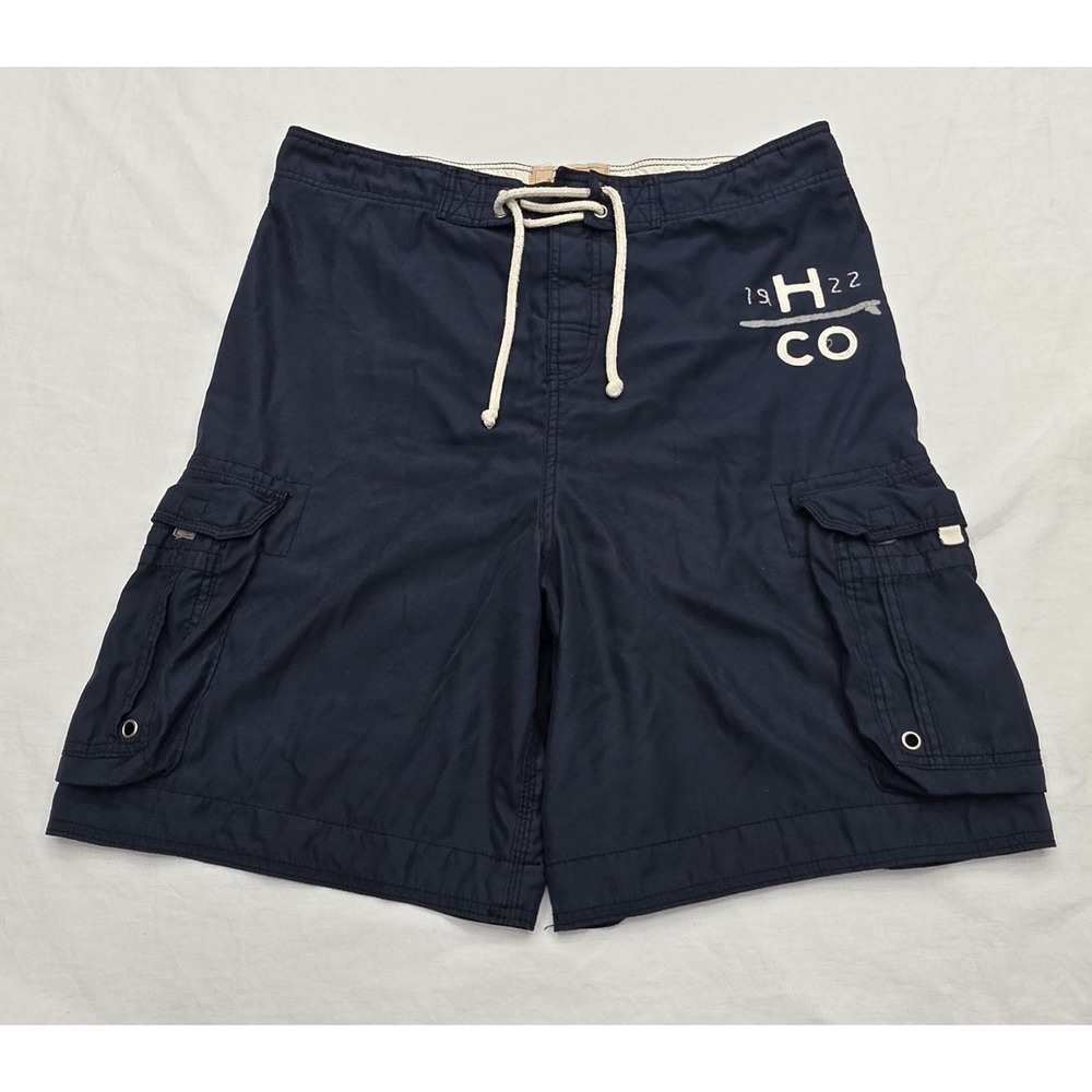 Hollister Navy Blue Cargo‎ Pockets Mesh Lined Swim Trunks Mens Size Large